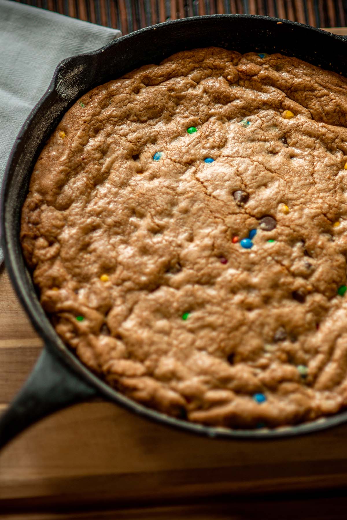 A chocolate chip cast iron cookie.