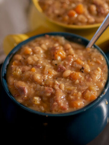 Thick Ham and Bean Soup Recipe Served.