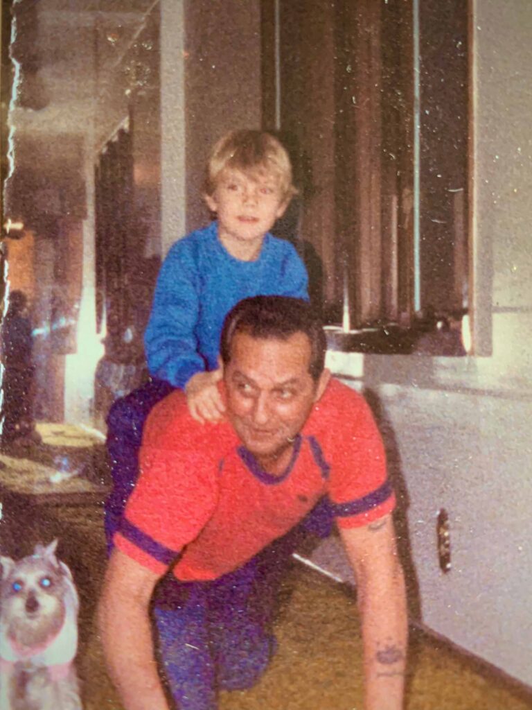 Grandpa and grandson playing He-Man and Battlecat in the 80's.
