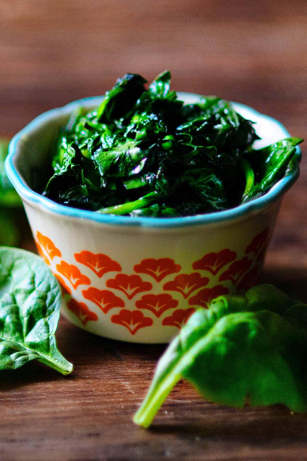 Sautéed Spinach in a small serving bowl. 