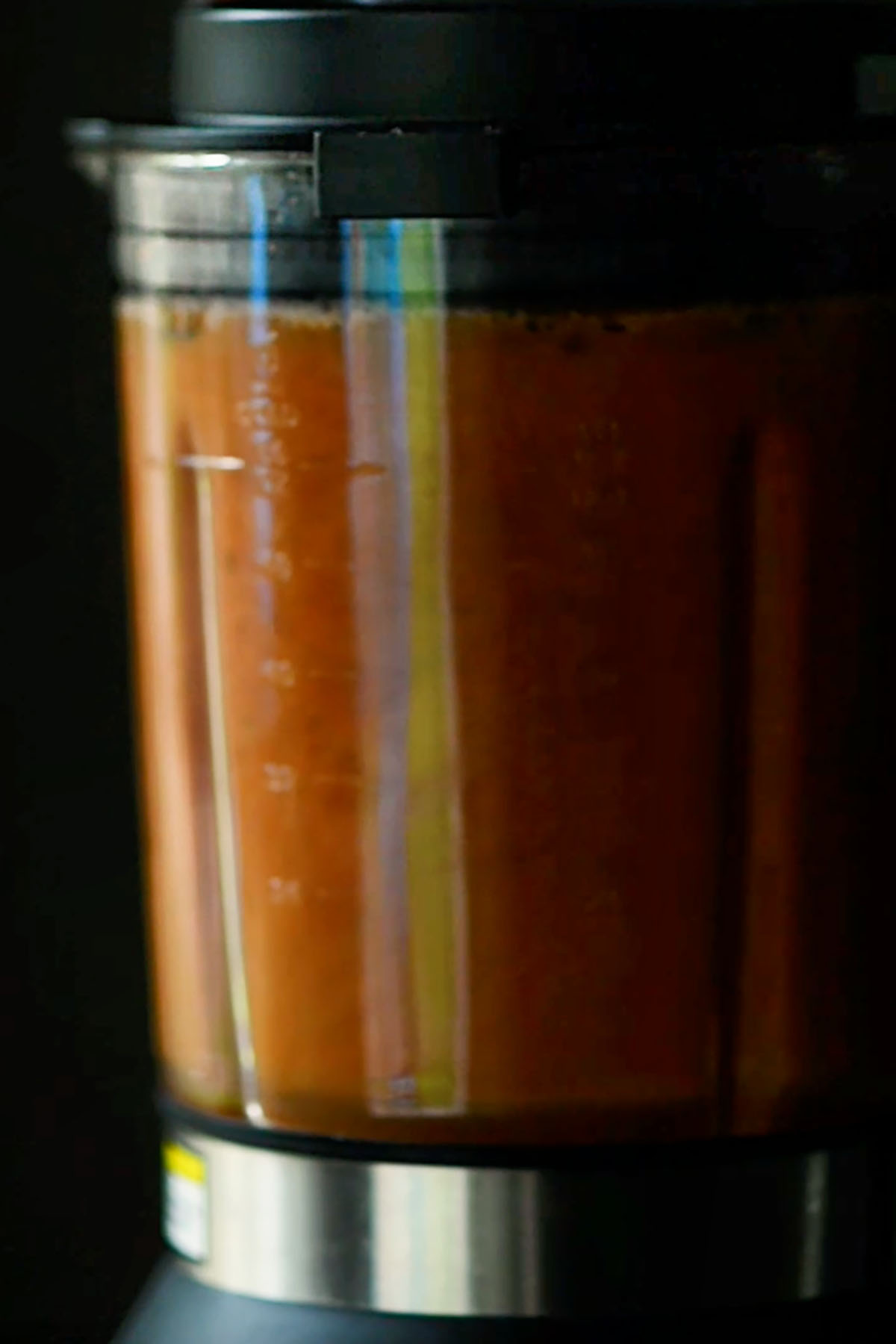 Tomato soup base in a cooking blender.