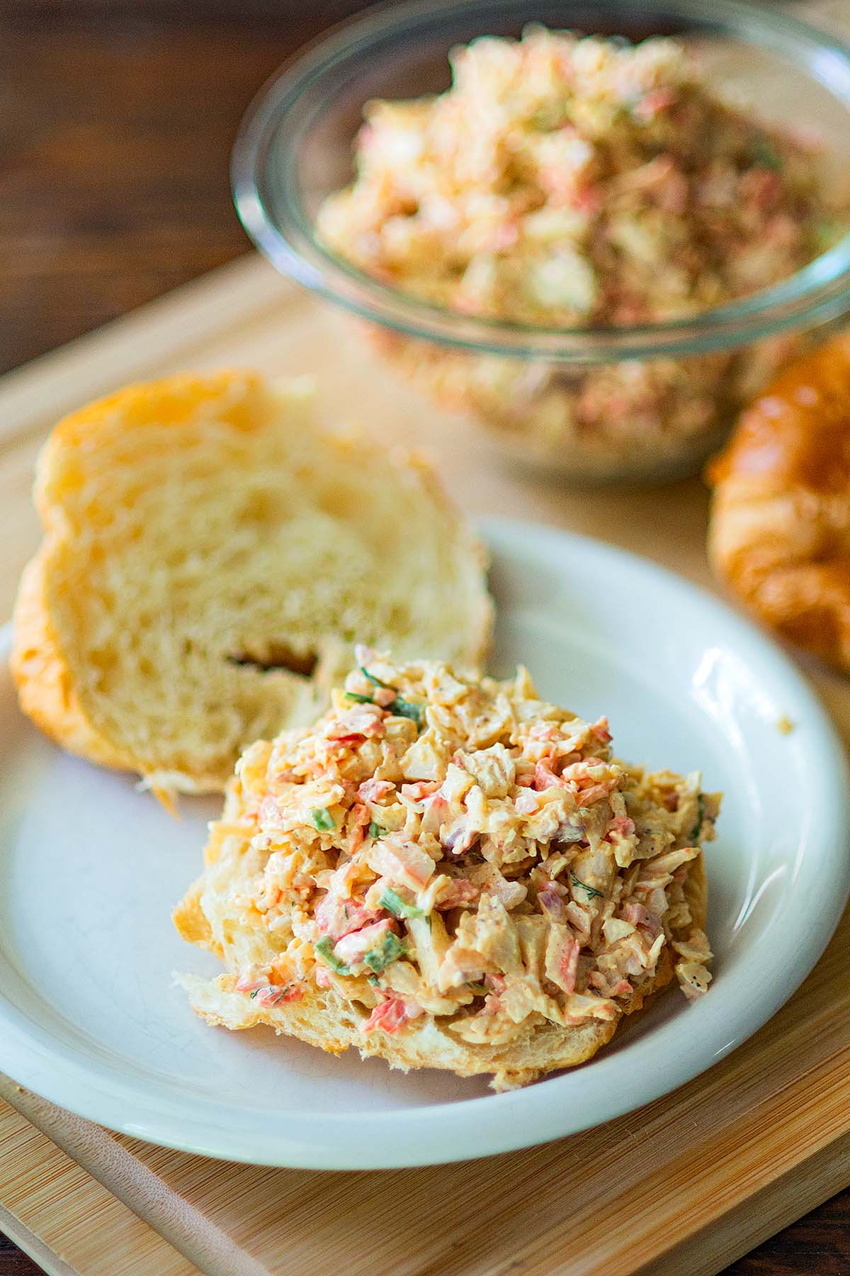 Crab Salad served on a croissant.
