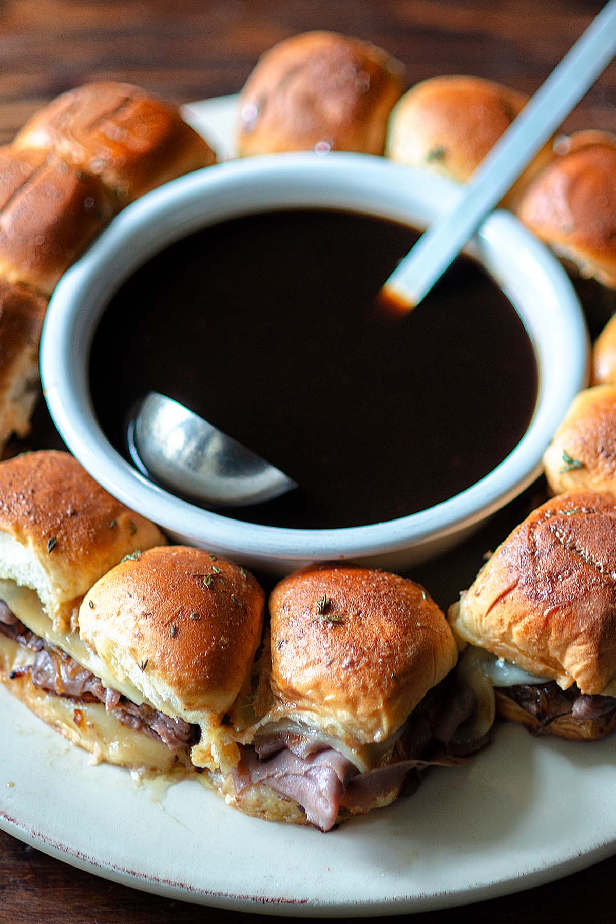 French dip sliders served with au jus.