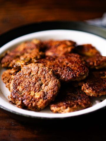 Homemade Chicken Sausage Patties served family style.