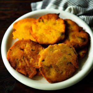 Green Chile Cheddar Hot Water Cornbread served family style.