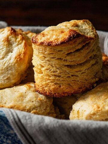 Southern Style Buttermilk Biscuits served hot in a family style dish.