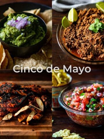 A photo collage of different recipes for Cinco de Mayo.