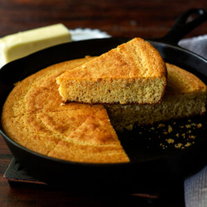Classic Southern-Style Savory Cornbread baked in a cast-iron skillet.